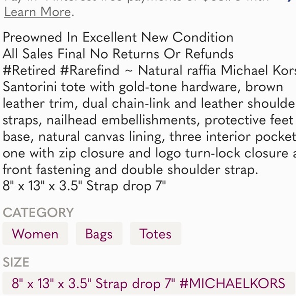 MICHAEL KORS Santorini Raffia Straw Tote Bag - Picture 11 of 11